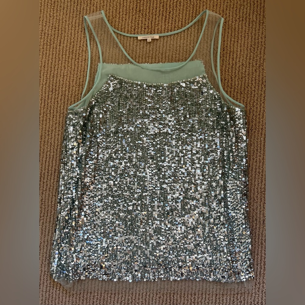 Renzo + Kai Mint Sequin Tank Party Holiday Silk Lined Size Medium